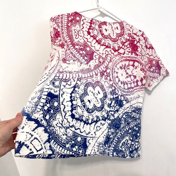 CHICO'S 2 White Pink Purple Blue Ombre Gradient Boho Printed Cotton Tee T-Shirt - Picture 12 of 12